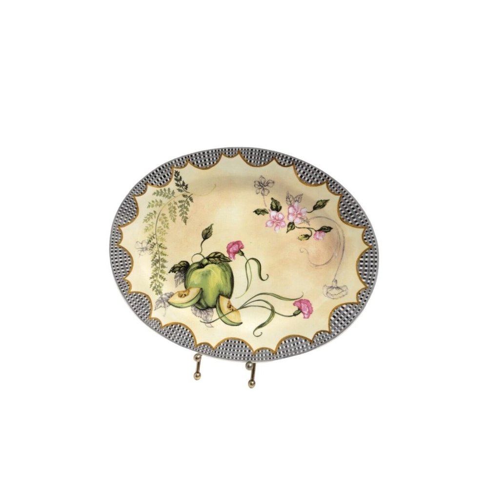 VTG Tracy Porter Orchard 12.5" Green Fruits Flowers Checkered Serving Platter